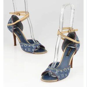 Louis Vuitton Blue Denim Monogram Ankle Wrap Heel